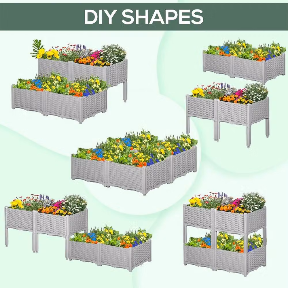 FLAVORA 4 Piece Elevated Plastic Planter for Vegetable and Herb Gardens in Grey – 3