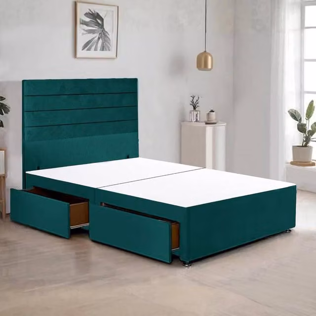Bed Time UK Plush Velvet Divan Bed Frame with 2 Drawers and 48 inch Headboard in Green, W/D/H: 180 x 200 cm