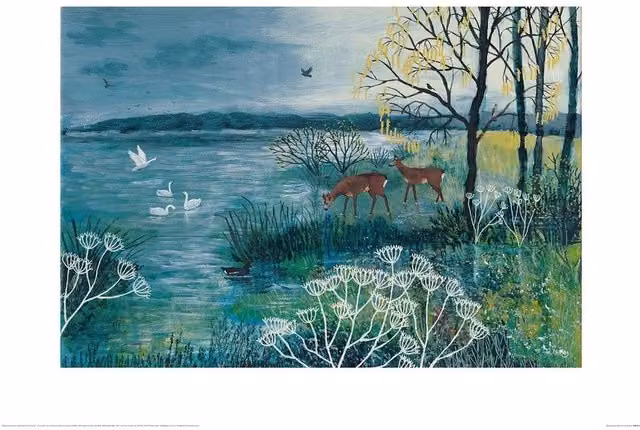 Jo Grundy The Enchanted Lake Paper Poster in Blue and Multicolour, W: 60 cm, H: 80 cm, D: 0.21 cm