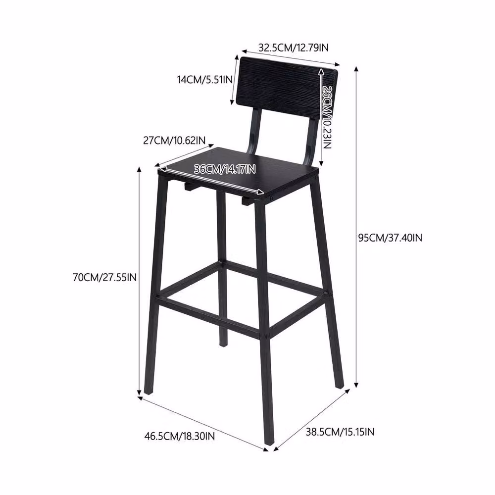 SPETLEK Set of 2 Black Industrial Metal Bar Stools – 2