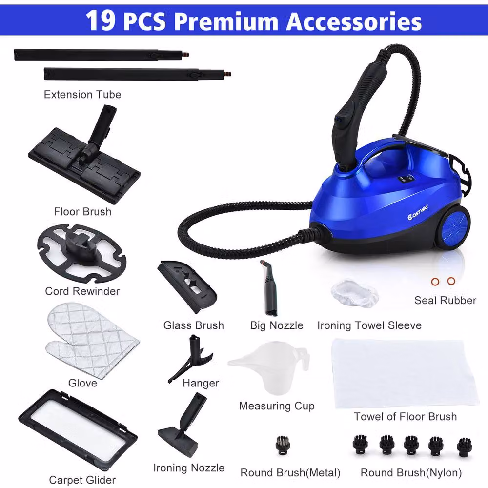 Costway 2000W Portable Handheld Steam Cleaner in Blue with 1.5L Tank and 20 Accessories – 5