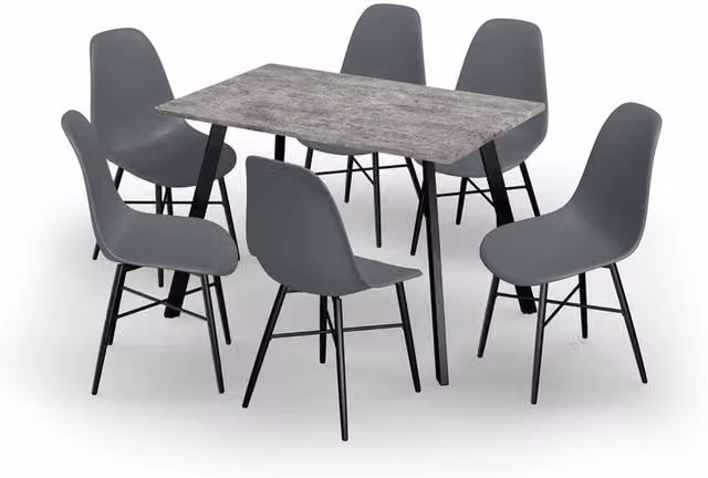 URBNLIVING Concrete Dining Table and 6 Grey Tulip Chairs Set with Metal Legs, W: 110 cm, H: 75 cm