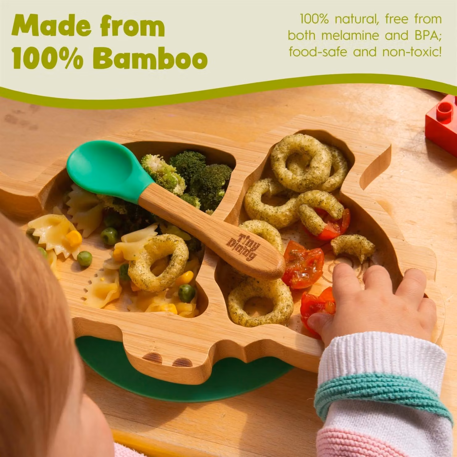 Tiny Dining Bamboo and Silicone Ergonomic Tip Fork and Spoon Set for Baby Weaning, Orange – 2