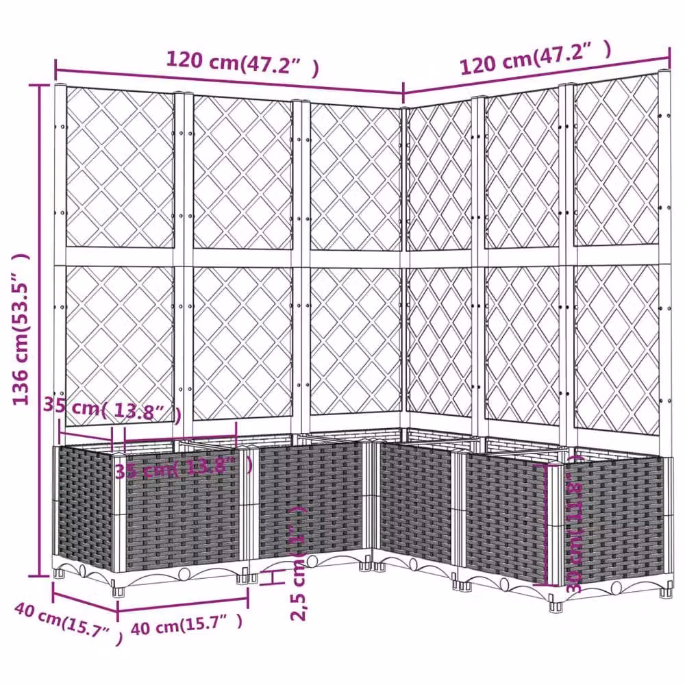 Berkfield Home Beautiful Garden Planter with Trellis, Black, W/D/H: 120 x 120 x 136 cm – 7