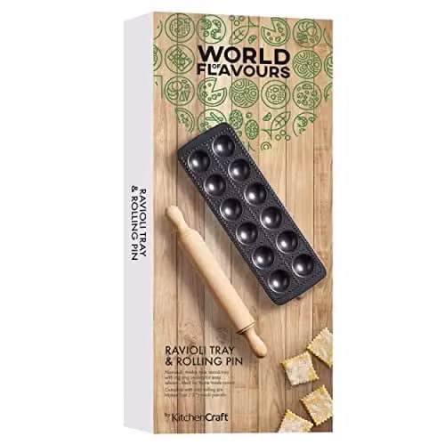 KitchenCraft World of Flavours Filled Pasta Maker Kit with Non-Stick Ravioli Mould Tray and Roller, W: 33 cm, D: 11.5 cm – 2