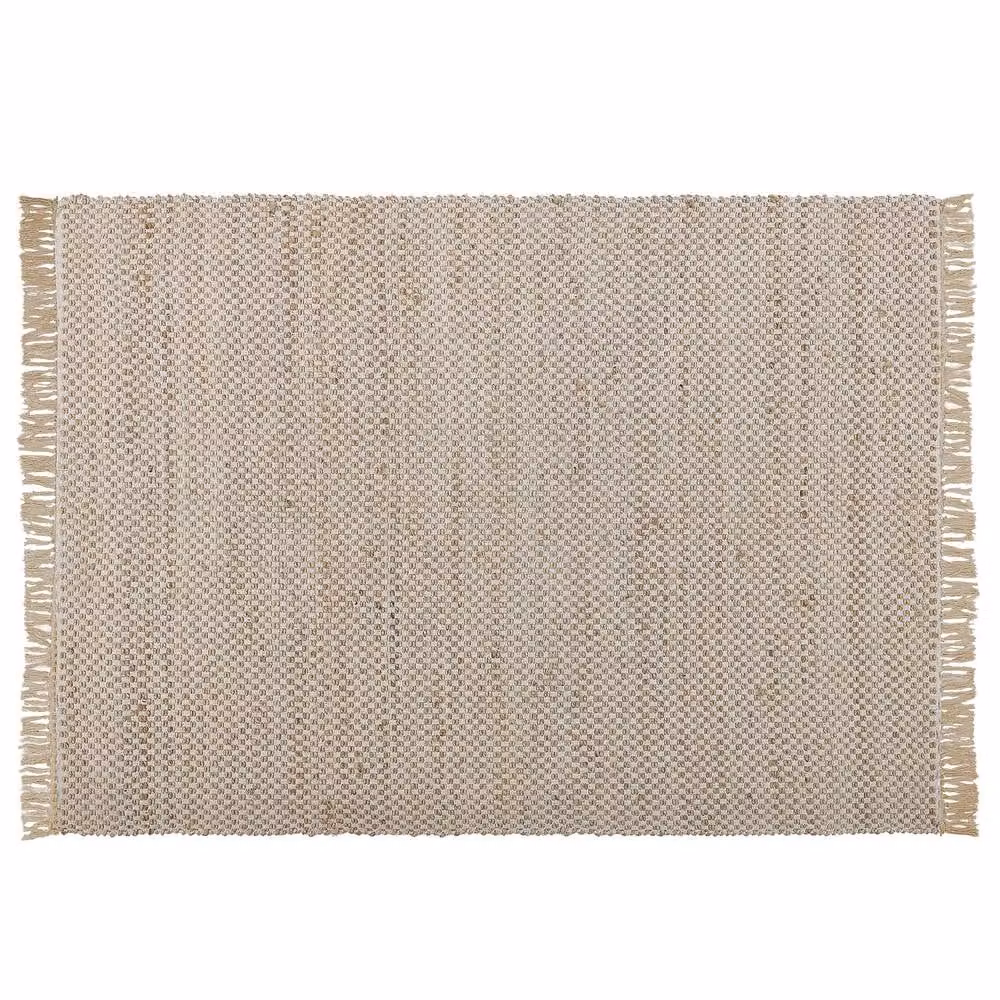 Wyld and Coco Beige Handwoven Cotton-Jute Reversible Fringed Rug, W: 140 cm, L: 200 cm – 2