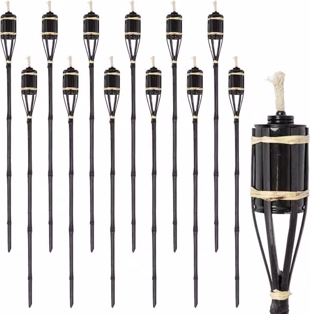 Harbour Housewares Pack of 12 Black Bamboo Garden Fire Torches, Height: 113 cm – 5