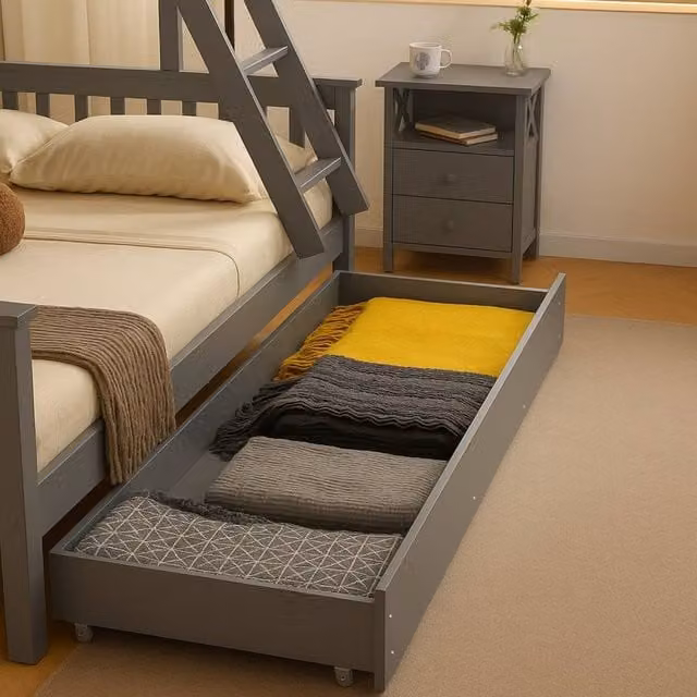 Amani Solid Wood Underbed Drawer with Castors in White and Grey – 1