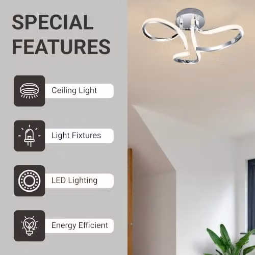 Cosylyte Moss 3 Light LED Modern Curved Ceiling Light in Chrome, W/D/H: 52 x 52 x 22 cm – 5