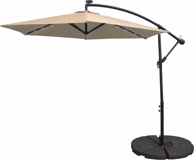 Monster Shop Beige 3m LED Cantilever Parasol with Fan Base