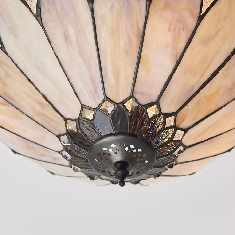 Loops Tiffany Glass Semi Flush Ceiling Light in Bronze and Clear – 2