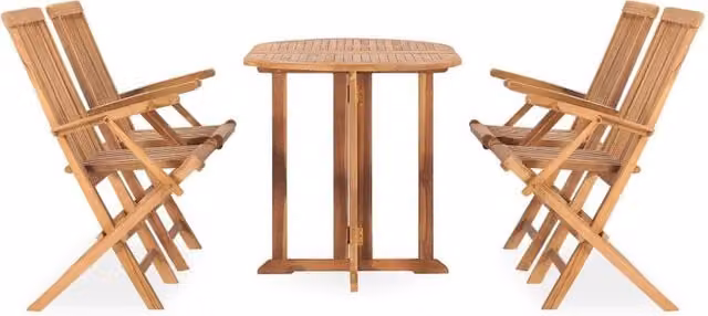 Berkfield Home 5 Piece Folding Outdoor Dining Set in Brown Solid Teak Wood