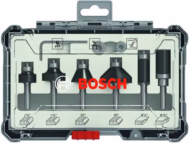 Bosch Pro Router Bit Trim and Edging Set, 6 Piece, Black and Transparent – 1
