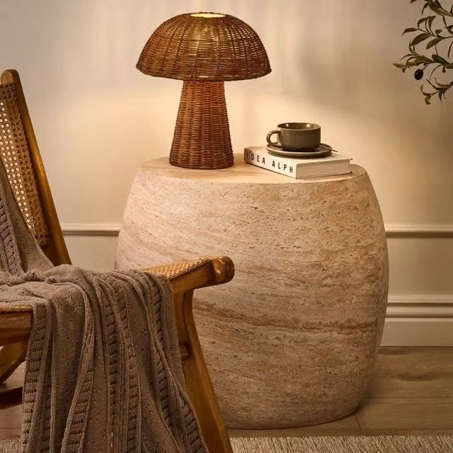 Wyld and Coco Brown Rattan Table Lamp with Wood Base