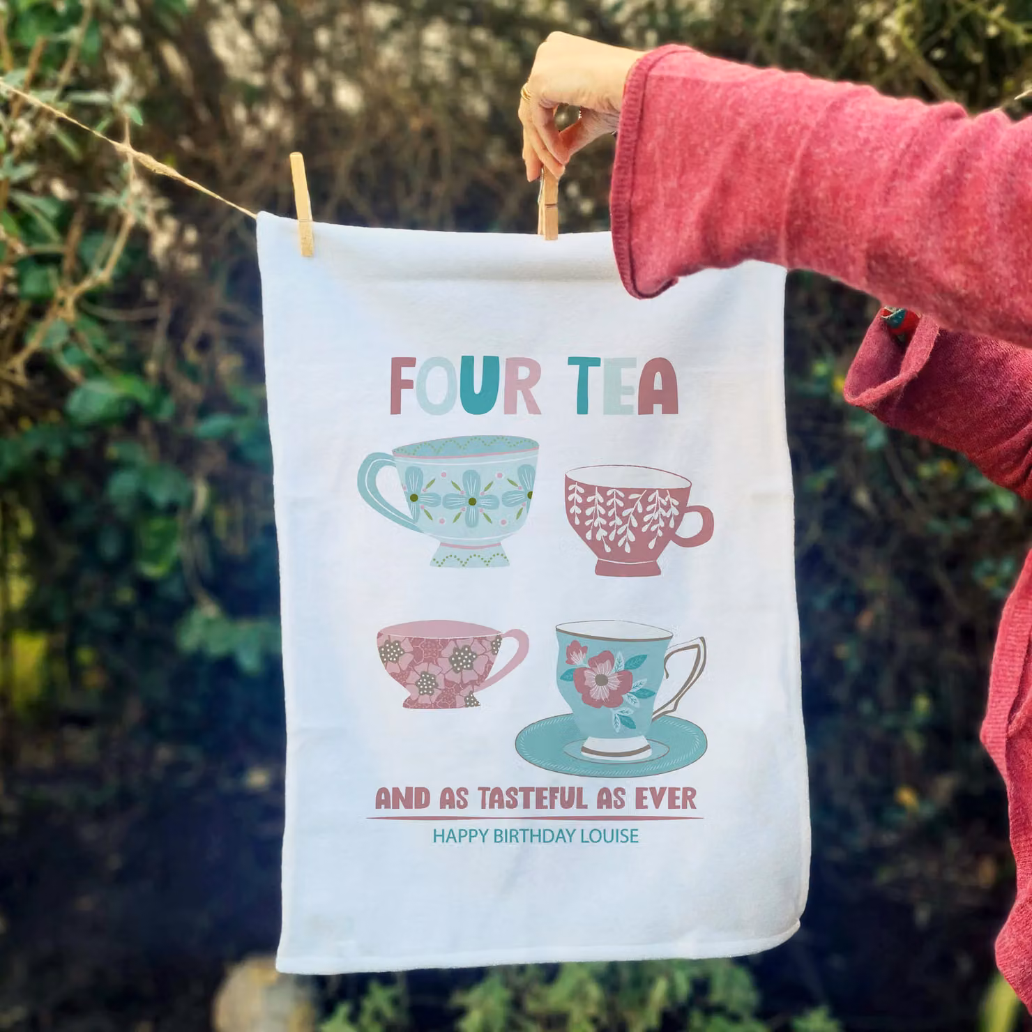 Afewhometruths Personalised Four Tea 40th Birthday Gift Tea Towel in White, W: 60 cm – 2