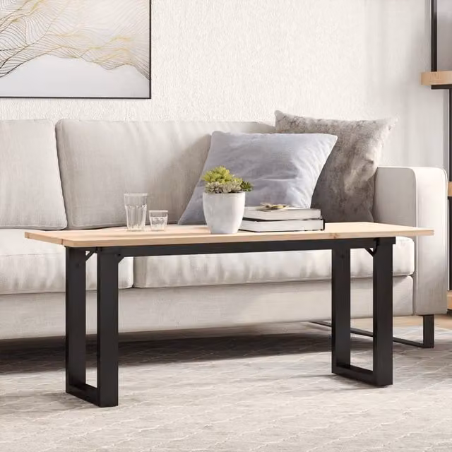 Berkfield Home O-Frame Coffee Table in Brown Solid Pine and Steel, W: 110 cm, D: 40 cm, H: 45 cm – 1