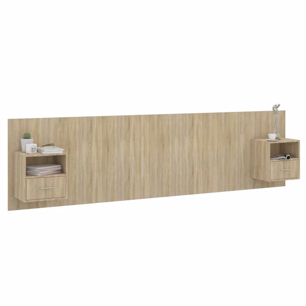 Berkfield Home Bed Headboard with Integrated Cabinets in Sonoma Oak and Light Tan – 3