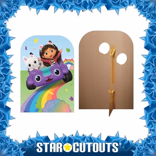 Star Cutouts Gabby’s Dollhouse Carlita and Pandy Paws on Rainbow Stand-In Multicolour Lifesize Cardboard Cutout, Height: 131 cm – 3