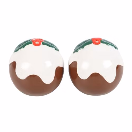 KDMD Christmas Pudding Salt and Pepper Shakers, Multicolour Ceramic Festive Tableware