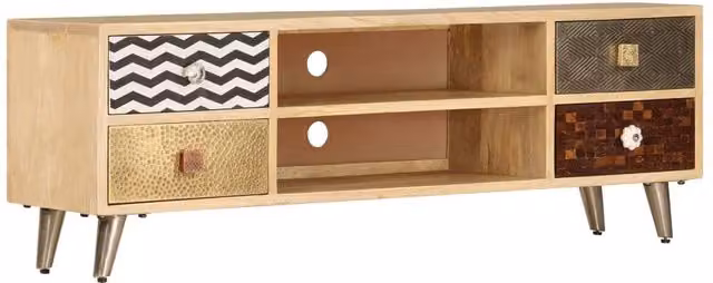 Berkfield Home Industrial TV Cabinet in Brown Solid Mango Wood, W/D/H: 120 x 30 x 40 cm