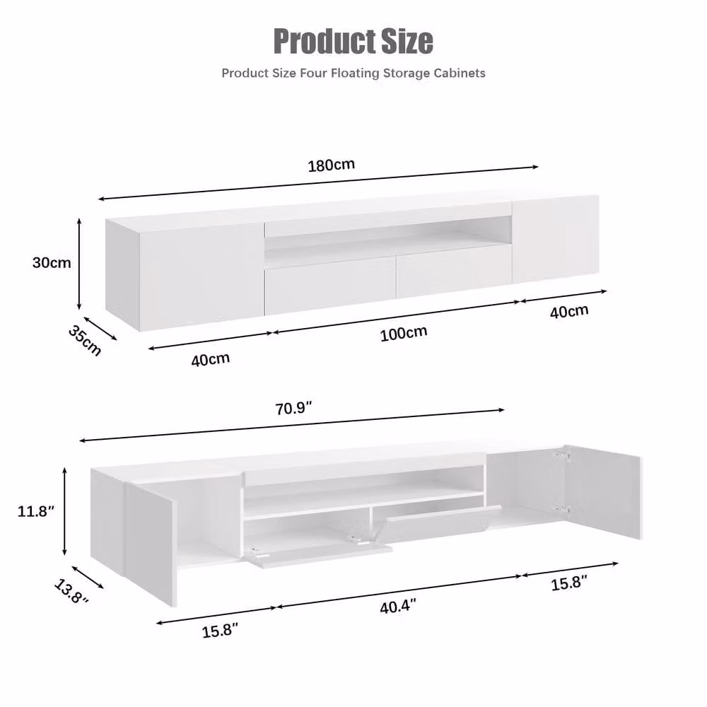 KEEPREAPER Sleek Floating TV Stand with LED Light and Storage Cabinet in White – 2