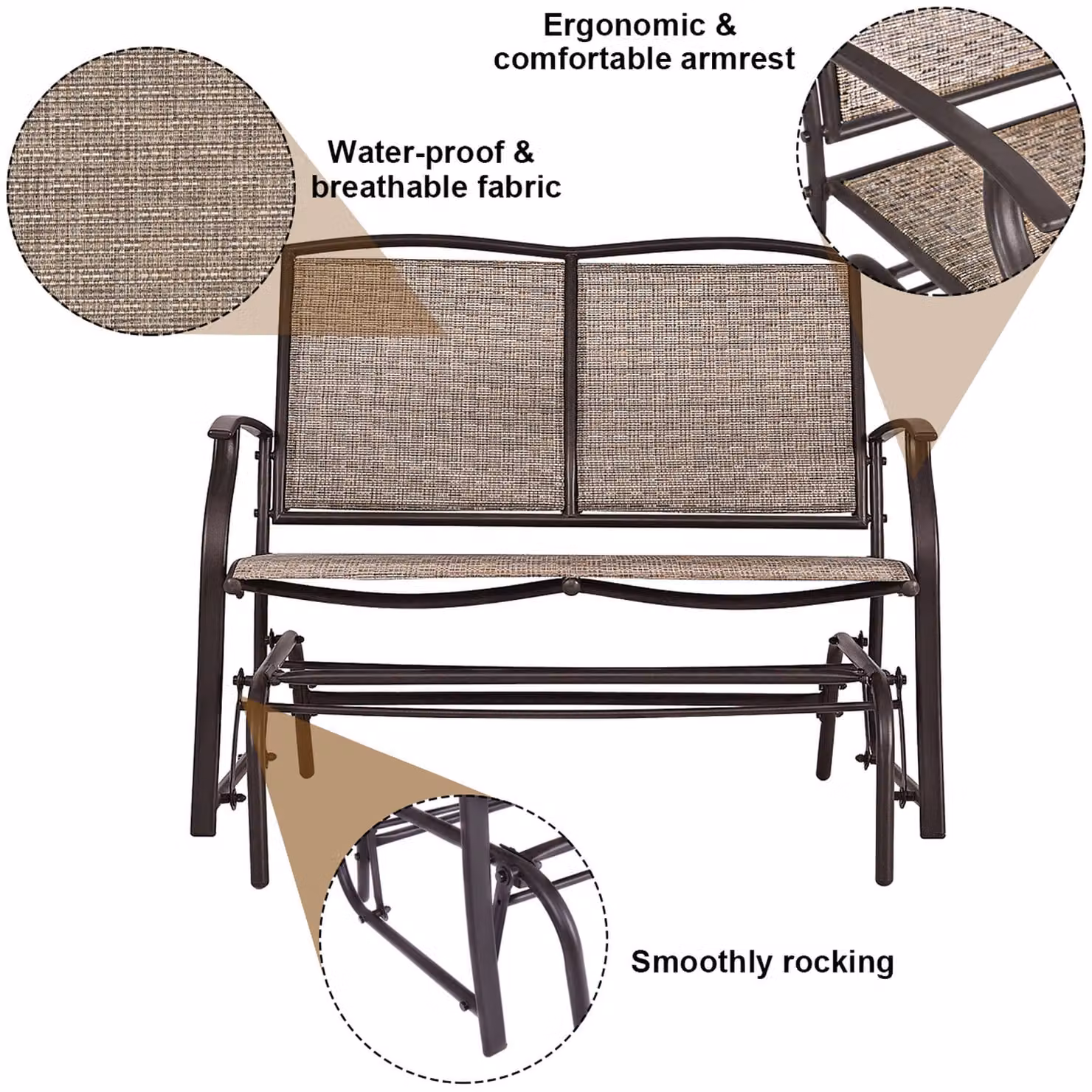 Costway 2-Person Brown Patio Swing Glider Bench with Armrests – 2