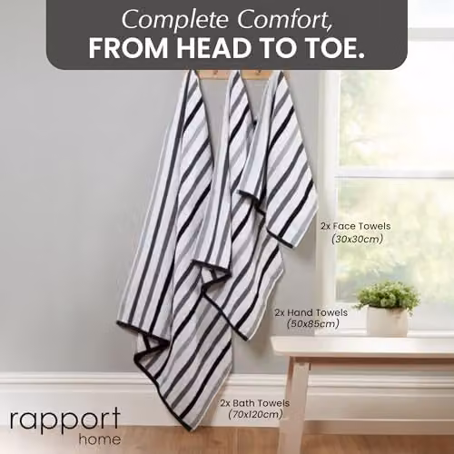 Rapport Home Amalfi 6-Piece Striped Cotton Towel Bale Set in Black, 500GSM – 3