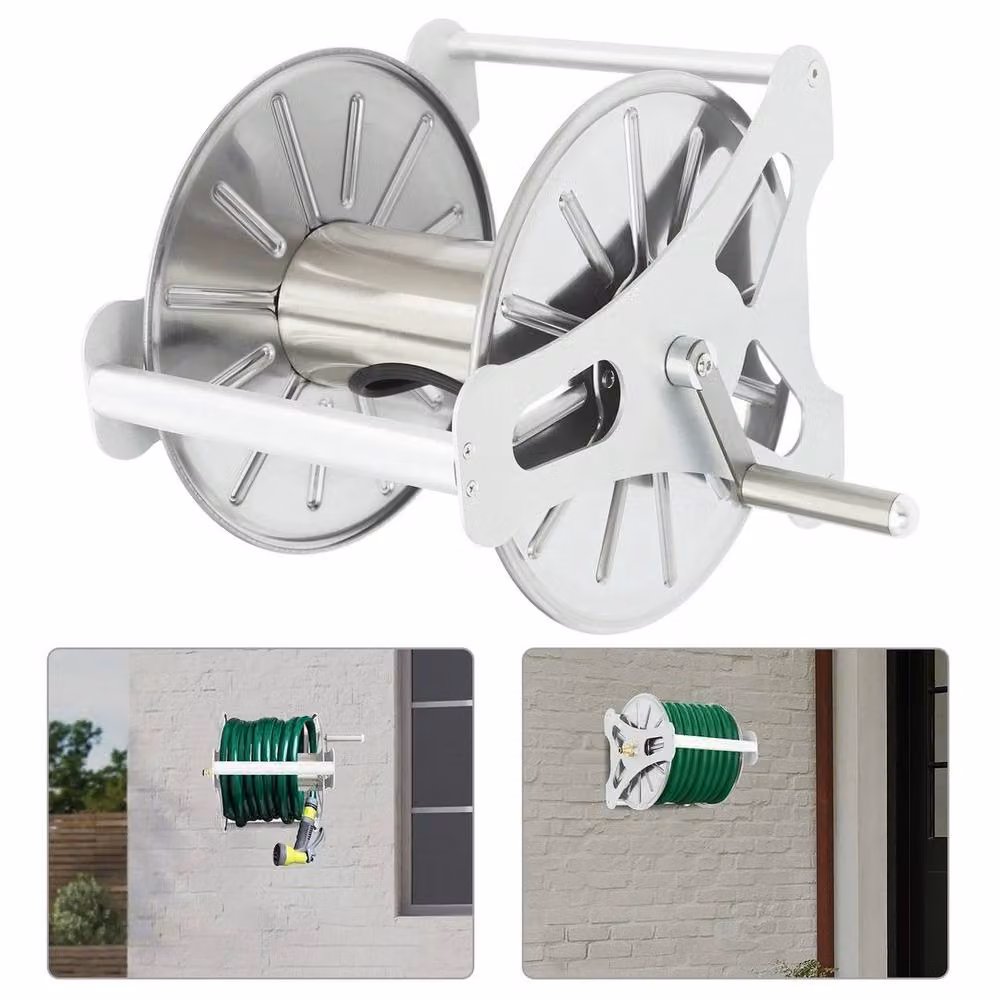 SPETLEK Wall Mounted Garden Hose Reel Holder in Silver with 40m Capacity – 2