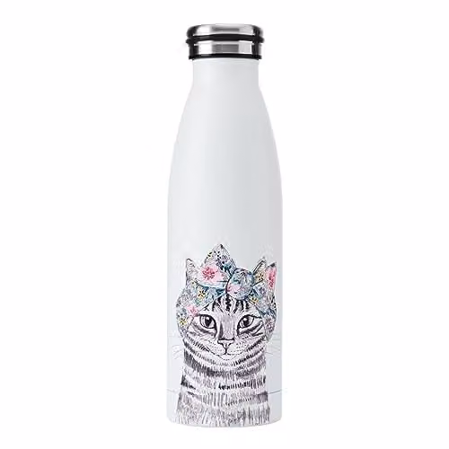 Mikasa Tipperleyhill Cat Vacuum-Insulated Stainless Steel Water Bottle, 500ml, White and Multicolour – 1