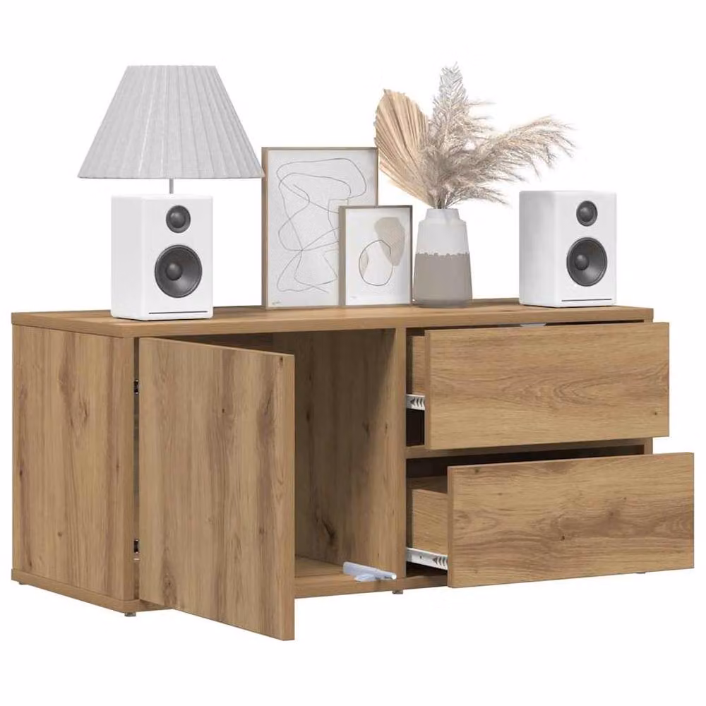 Berkfield Home Artisan Oak TV Cabinet in Brown, W/D/H: 80 x 34 x 35.5 cm – 3
