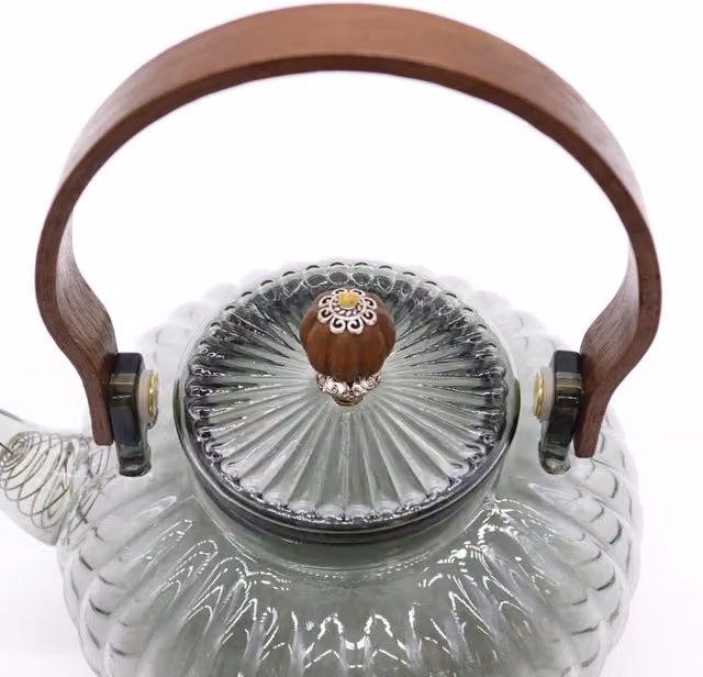KDMK Transparent Glass Teapot with Stainless Steel Infuser in Yellow