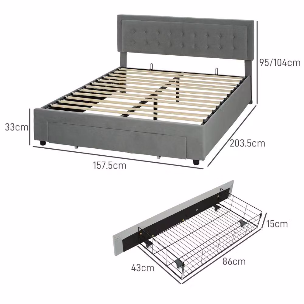 Wyld Haus Dineno Grey King Ottoman Bed Frame with Lift Up Base and Front Divan, W/D/H: 150 x 200 x 104 cm – 3
