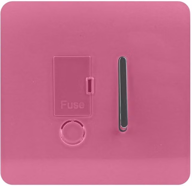 Trendi Switch Modern Glossy Single 13 A Fused Spur Connection Unit with Flex Outlet in Candy Pink and Chrome – 1