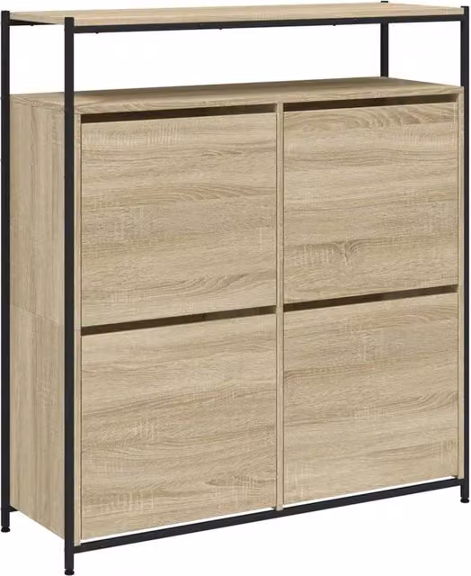 Berkfield Home Shoe Cabinet with 4 Tilting Compartments in Sonoma Oak, Light Brown, W/D/H: 100 x 34 x 112 cm