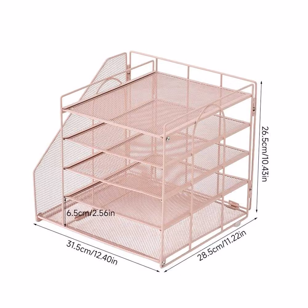 FORGEVIO 5 Tier Stackable A4 Metal Letter Tray in Pink, W: 28.5 cm, D: 26.5 cm, H: 31.5 cm – 2