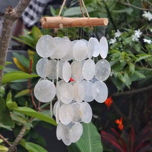 KDMD White Pearl Effect and Driftwood Cross Hanging Chime – 2