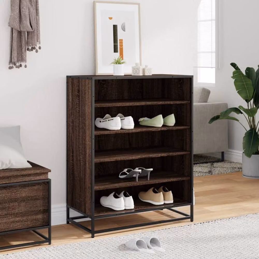 Berkfield Home Brown Oak Shoe Cabinet with Metal Accents, W/D/H: 75 x 38 x 97.5 cm – 3