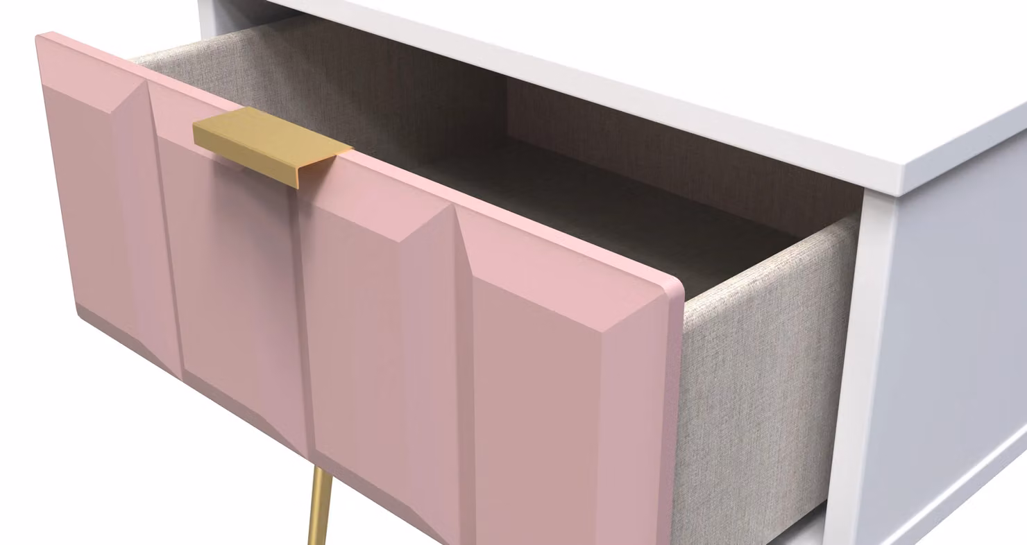 Ready Assembled 2 U Metro 1 Drawer Bedside Table in Dusty Pink and Gold – 2