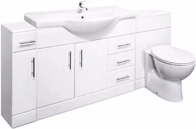 FORGEVIO Modern Glossy White Bathroom Vanity Unit with Basin and WC Cabinet