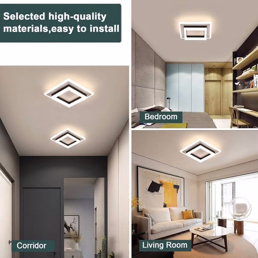 Goeco Modern Square LED Ceiling Light, 24W, 4500K, Black – 3