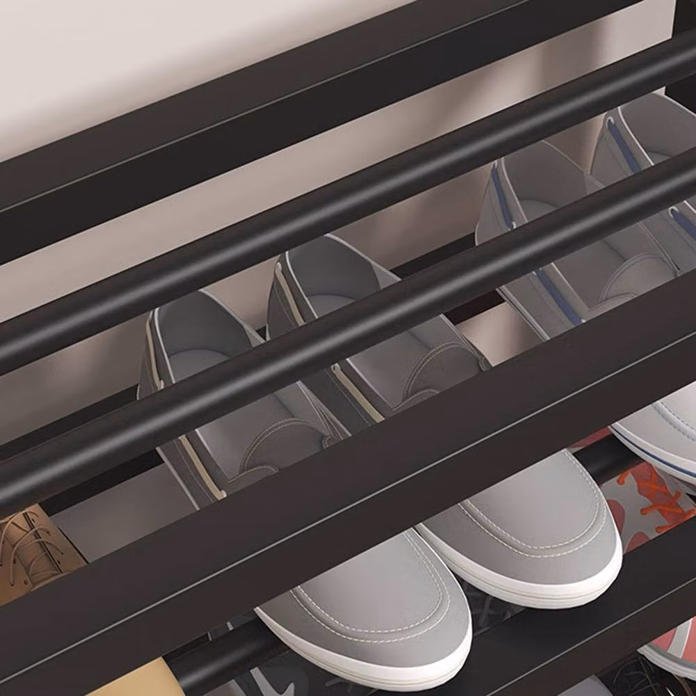 FORGEVIO Modern Black Metal Shoe Storage Bench and Hallway Organiser Cabinet – 4