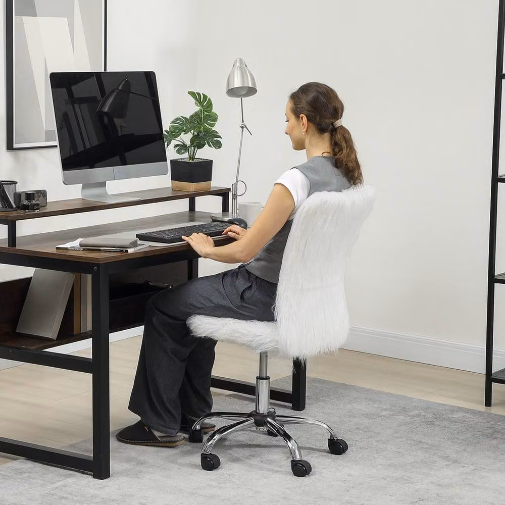 Rolipo Modern Armless Plush Swivel Vanity Office Chair in White – 3