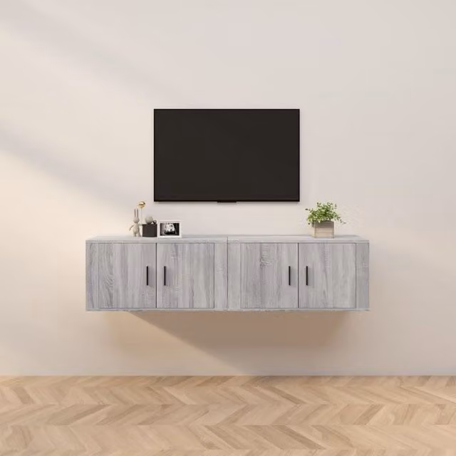 Berkfield Home Set of 2 Wall-mounted TV Cabinets in Grey Sonoma, W/D/H: 80 x 34.5 x 40 cm – 1