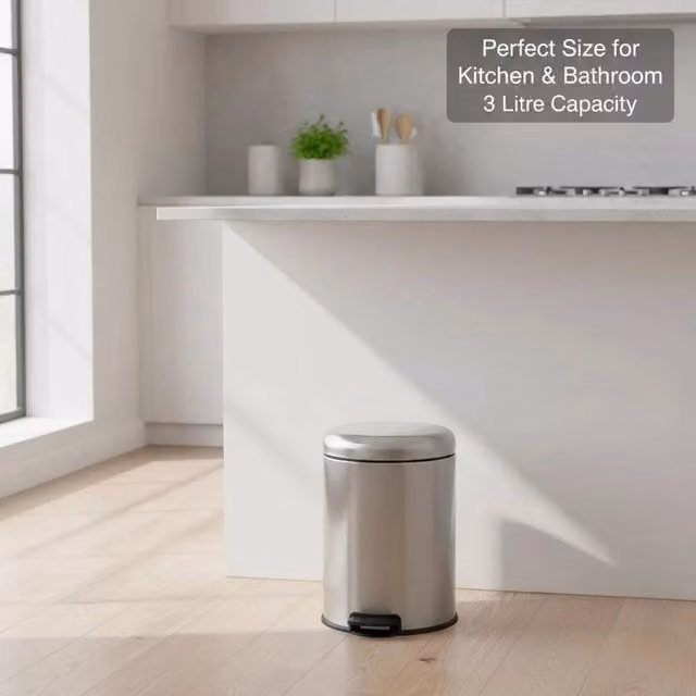 PAWNORA 3L Stainless Steel Pedal Bin with Soft Close Lid in Silver – 1