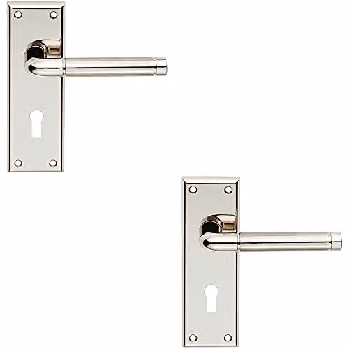 Loops 2 Pack Round Bar Handle on Lock Backplate in Polished and Satin Nickel Silver, W: 15 cm, H: 5 cm