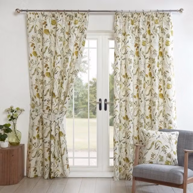 Terrys Floral Pencil Pleat Fabric Curtains in Green