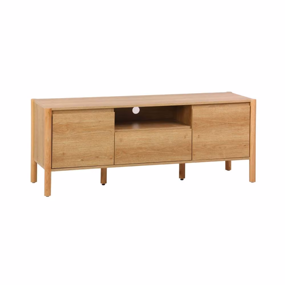 Sweekeek Modern Wood TV Stand in Beige with 2 Doors and 1 Drawer, W/D/H: 140 x 42 x 55 cm – 2