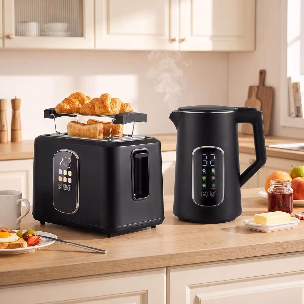 HOMCOM Kettle and Toaster Set with Strix Thermostat and Keep Warm Function, Black – 2