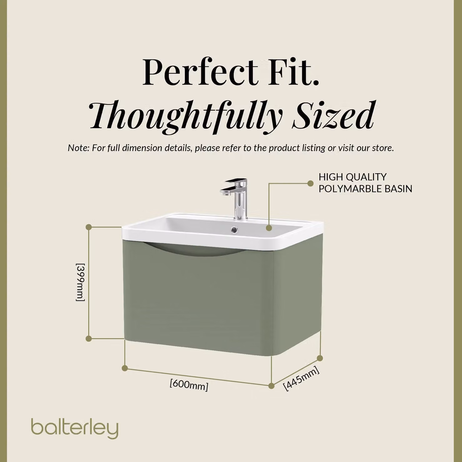 Balterley Wall Hung 1 Drawer Bathroom Vanity Unit and Basin in Satin Green – 2