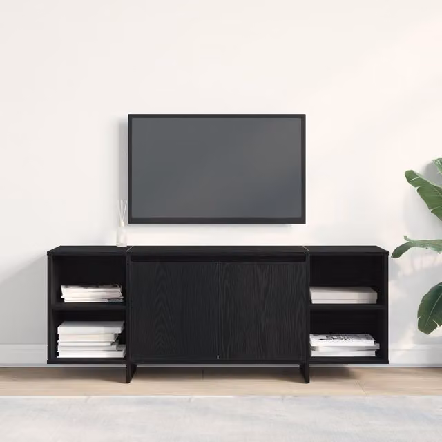 Berkfield Home Modern Black Oak TV Stand with Media Compartments, W/D/H: 120 x 30 x 40.5 cm – 1
